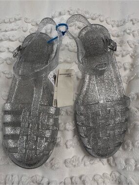 GAP KIDS Silver Glitter Jelly Sandals Size 5 - NWT